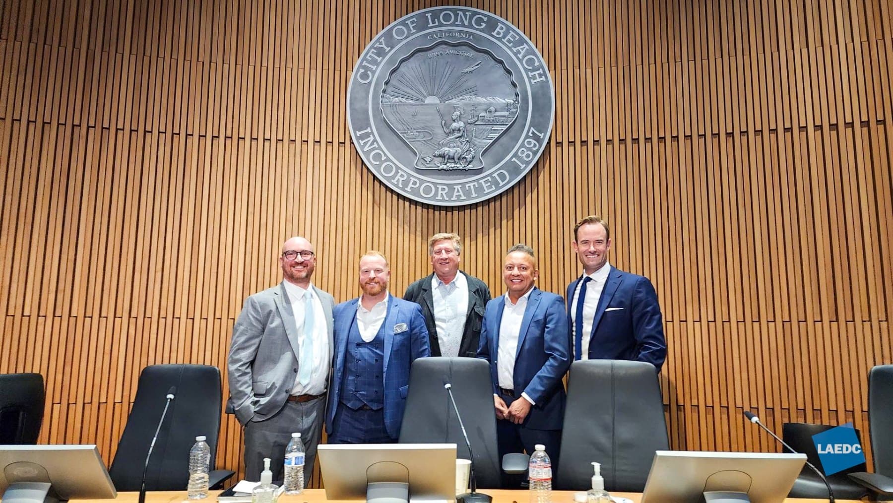 Panelists from the Scaling Public-Private Partnerships session at the 88 Cities Fall Summit in the Long Beach City Council chamber